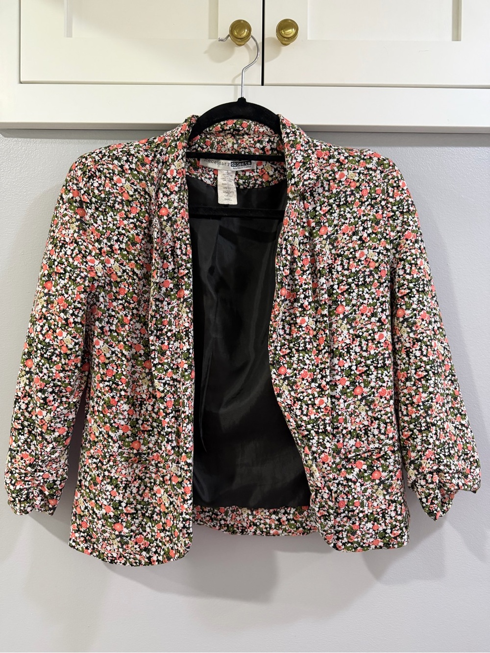 Necessary Objects Floral Open-Front Blazer in Pink, White & Black
